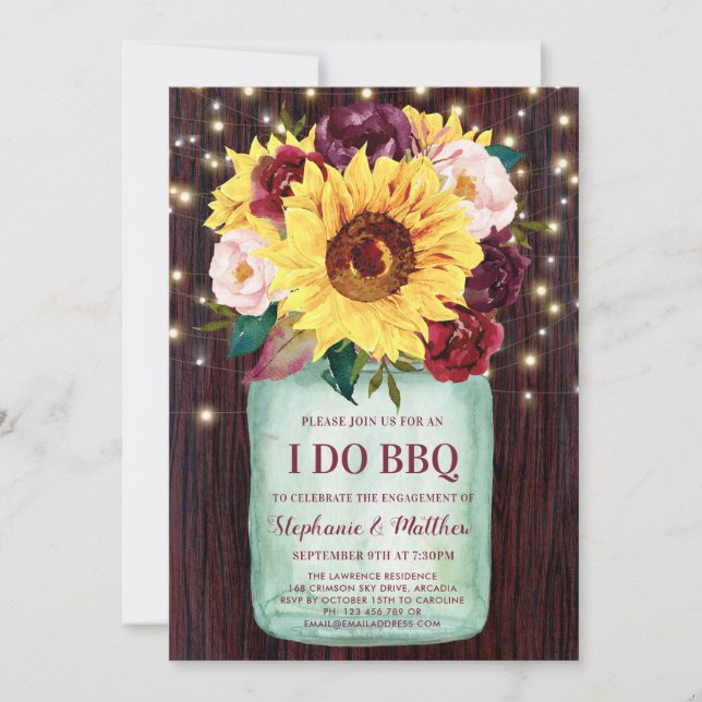 Invitation Je fais BBQ Mason Jar Sunflowers (Devant)