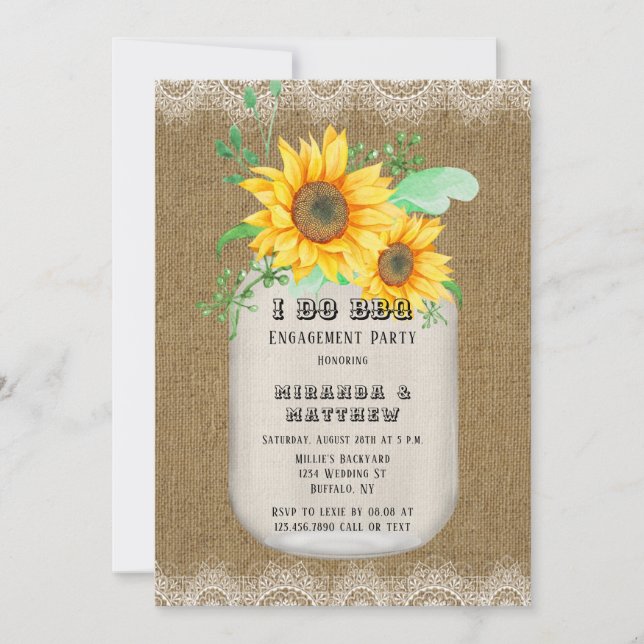 Invitation Je fais BBQ Mason Jar Sunflowers (Devant)