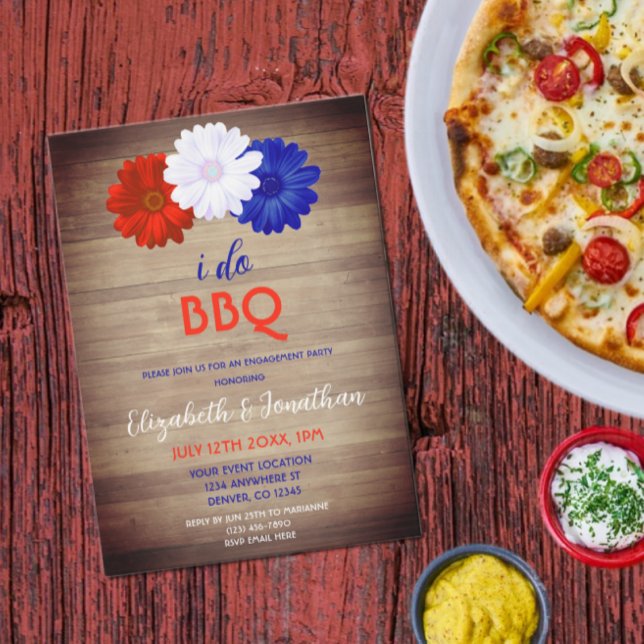 Invitation Je fais BBQ Patriotic Floral Engagement Party (Créateur téléchargé)