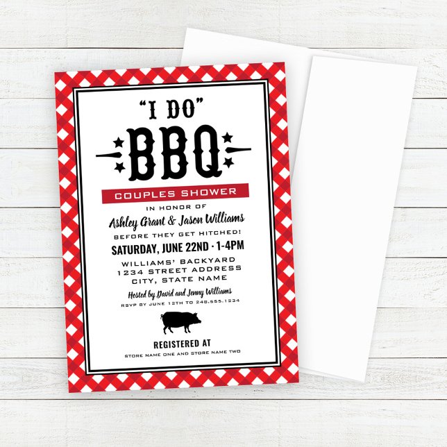 Invitation Je fais BBQ Red En vichy Mariage Couples Douche (Créateur téléchargé)