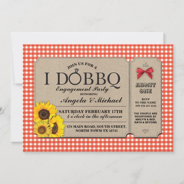 Invitation Je FAIS BBQ Red Fiançailles Couples Douche Bow Inv (Devant)