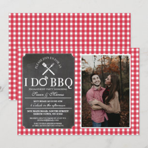 Invitation JE FAIS BBQ Red Vintage Party Fiançailles Photo Ch