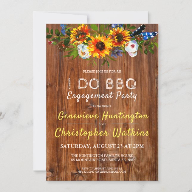 Invitation Je FAIS BBQ Rustic Barn Wood Floral Engagement Par (Devant)