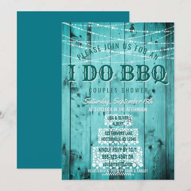 Invitation Je fais BBQ Rustic Couples Douche Chaîne Lumières  (Devant / Derrière)