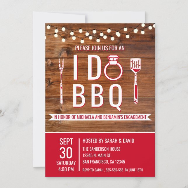 Invitation Je fais BBQ Rustic Engagement Partie Couples Douch (Devant)