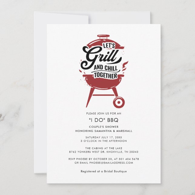 Invitation JE FAIS BBQ Rustic Plaid Couples Fiançailles douch (Devant)