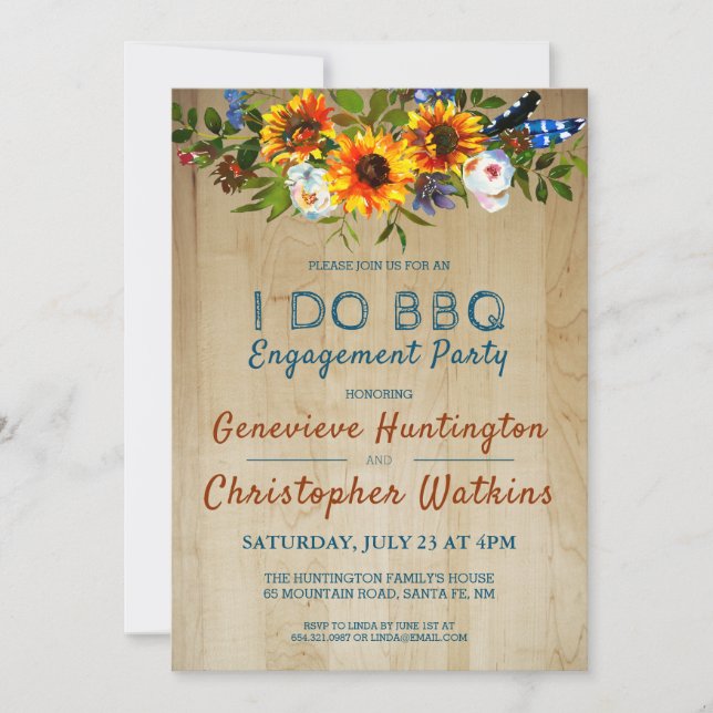 Invitation Je fais BBQ Rustique Floral Barn Wood Engagement P (Devant)