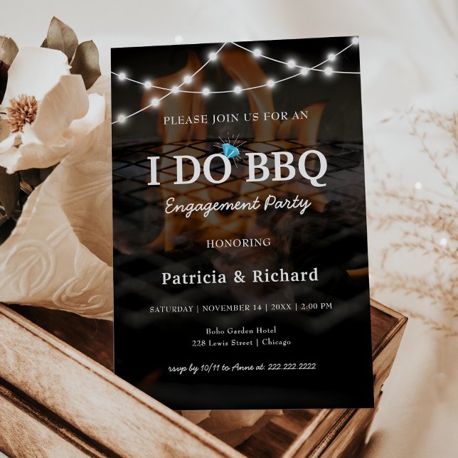 Invitation Je fais BBQ Rustique String Lights Engagement Part (I Do BBQ Rustic String Lights Engagement Party Invitation)