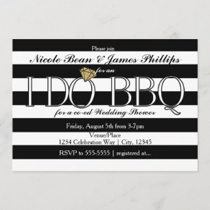 Invitation Je fais du BBQ Rayures noires et blanches Mariage 