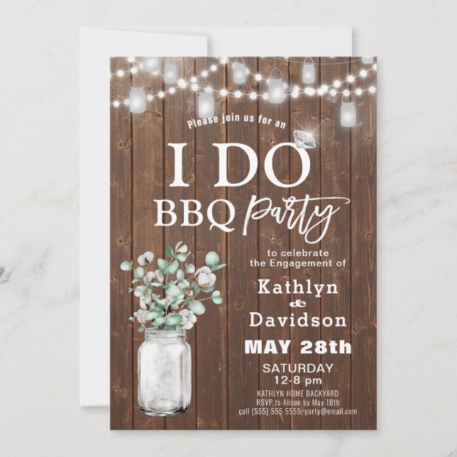 Invitation JE FAIS Fiançailles Élégant Eucalyptus Vert BBQ (Devant)