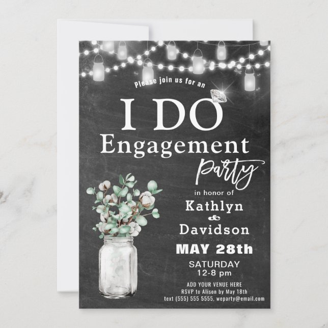 Invitation Je FAIS Fiançailles Eucalyptus Floral Chalkboard P (Devant)