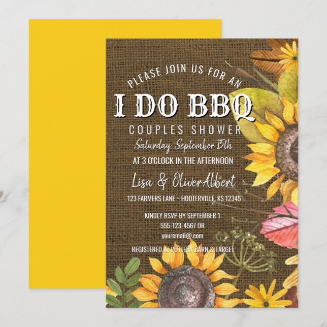 Invitation Je fais les tournesols rustiques de douche de (Devant / Derrière)