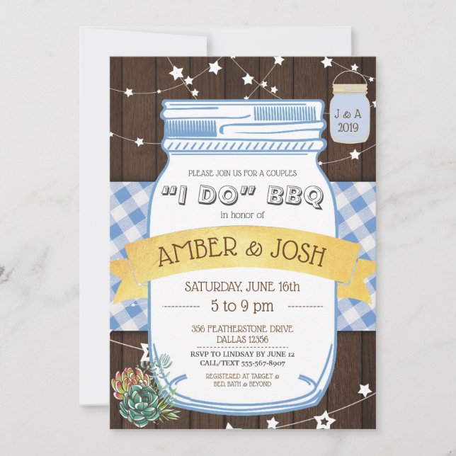 Invitation Je fais un BBQ Fête de mariage couple rustique RSV (Devant)