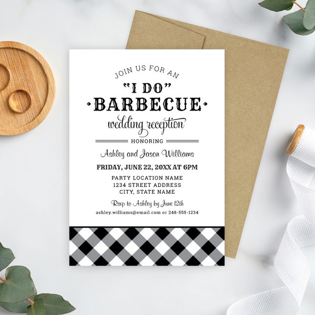Invitation Je fais un BBQ Réception de mariage noir et blanc (Créateur téléchargé)