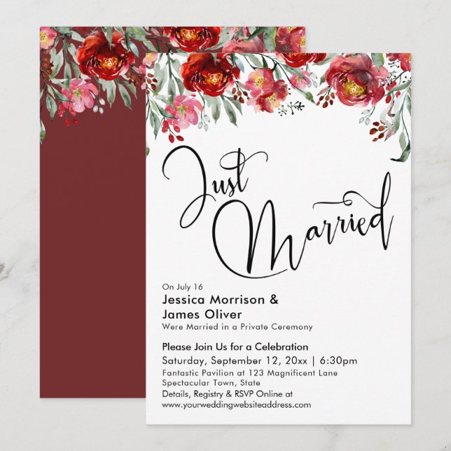 Invitation Je me suis marié Typographie Rouge Bourgogne Flora (Devant / Derrière)