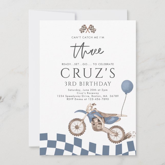Invitation Je ne peux pas me rattraper Dirt Bike Boy 3e fête  (Devant)