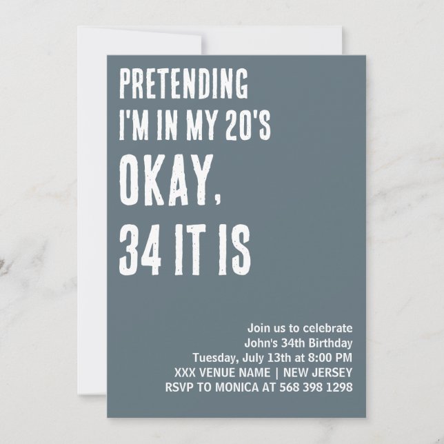 INVITATION JE PRÉTENDS QUE JE SUIS À L'ANNIVERSAIRE AMUSANT D (Devant)