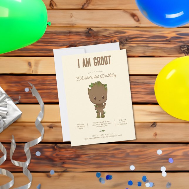 Invitation Je suis Groot | 1er anniversaire (Invite on table)