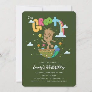 Invitation Je suis Groot   Anniversaire fleuri de l'arc-en-ci