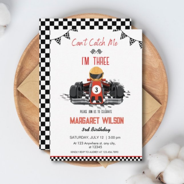 Invitation Je suis trois Red Race Car 3e anniversaire (Créateur téléchargé)