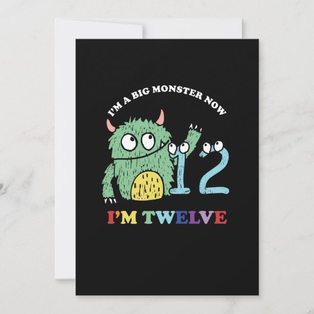 Invitation Je suis un grand monstre maintenant 12 e fête d'an (Devant)