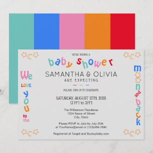 Invitation Je t'aime à la lune & retour Baby shower LGBTQ+ I