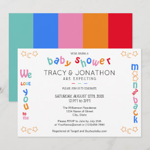 Invitation Je t'aime au Baby shower de Couple sur la lune et 
