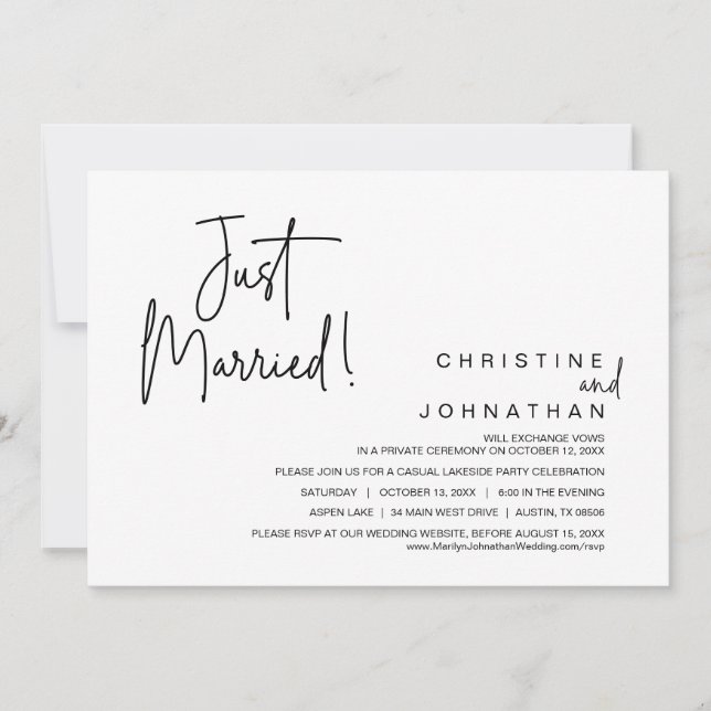 Invitation Je viens de me marier, soirée Mariage Elopement (Devant)