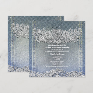 Invitation Jean en Denim Bleu et Broderie de Mariage au Cœur 
