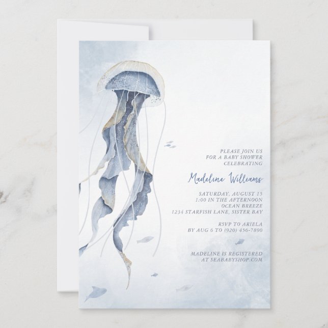 Invitation Jellyfish Ocean Sea Watercolor Baby shower (Devant)