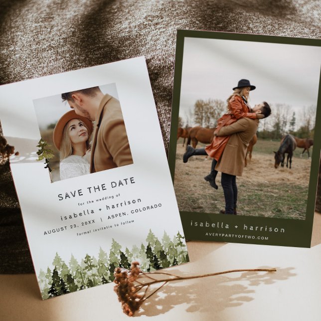 Invitation JENNA Rustic Pine Tree photo Enregistrer la date (Créateur téléchargé)