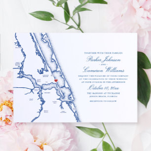 Invitation Jensen Beach FL Map Elegant Mariage bleu marine