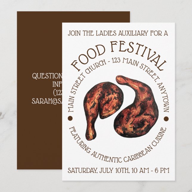 Invitation Jerk Chicken Leg Jamaïcain Caribbean Food Festival (Devant / Derrière)