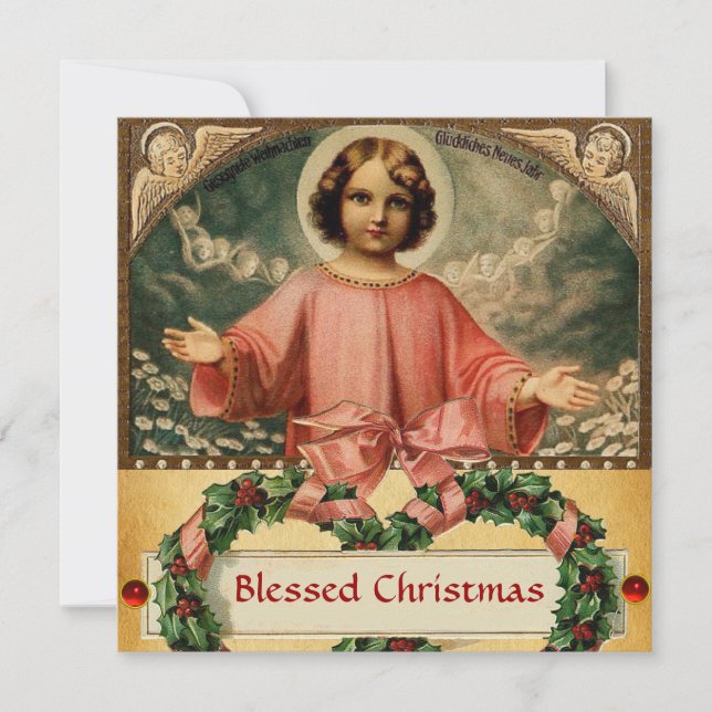 INVITATION JÉSUS ENFANT AUX ANGES ET COURONNES DE NOËL (Devant)