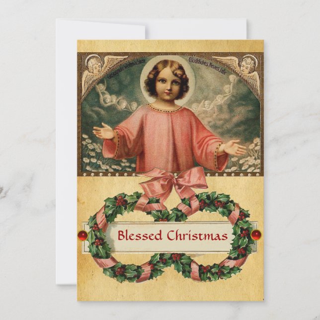 INVITATION JÉSUS ENFANT AUX ANGES ET COURONNES DE NOËL (Devant)