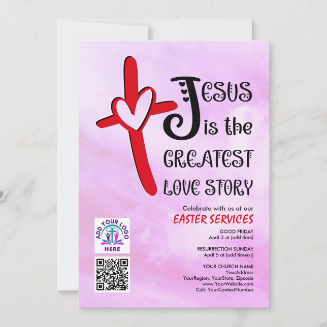 Invitation JESUS GREATEST LOVE STORY Logo QR Code EASTER (Devant)