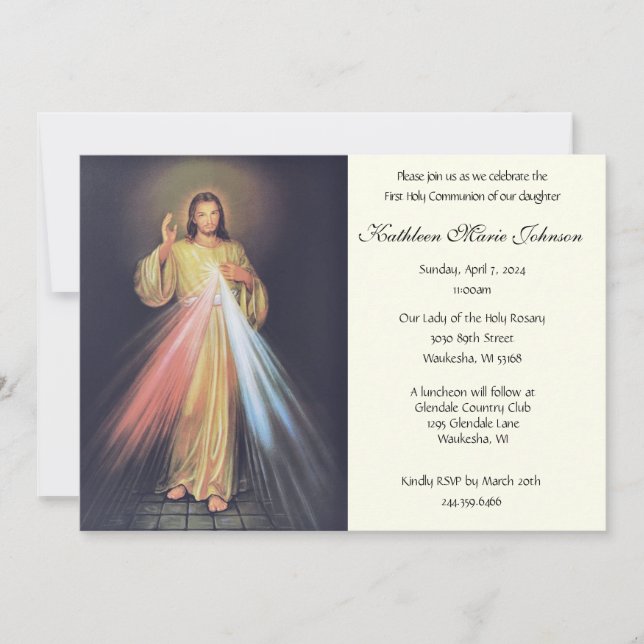 Invitation Jésus Miséricorde Divine Première Communion Sainte (Devant)