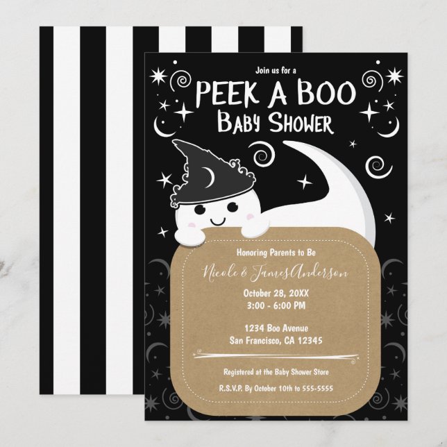 Invitation Jeter un oeil à un Baby shower d'Halloween de sorc (Devant / Derrière)