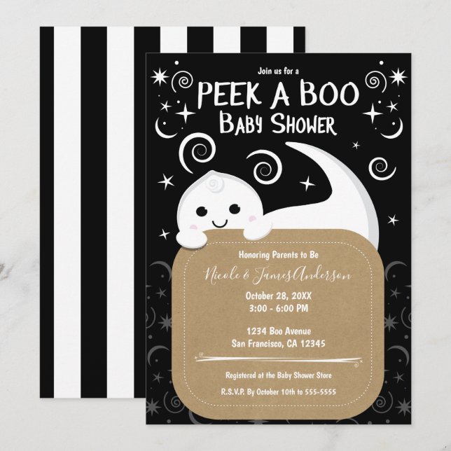 Invitation Jeter un oeil à un Baby shower d'Halloween fantôme (Devant / Derrière)