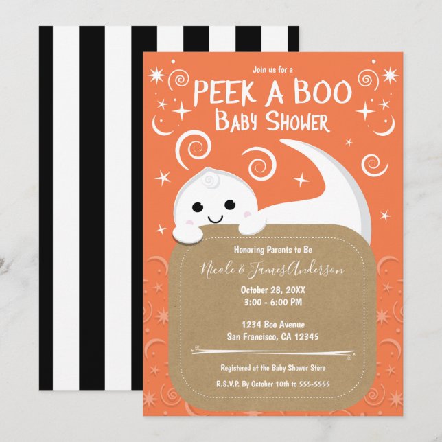 Invitation Jeter Un Oeil Sur Un Baby shower D'Halloween Orang (Devant / Derrière)