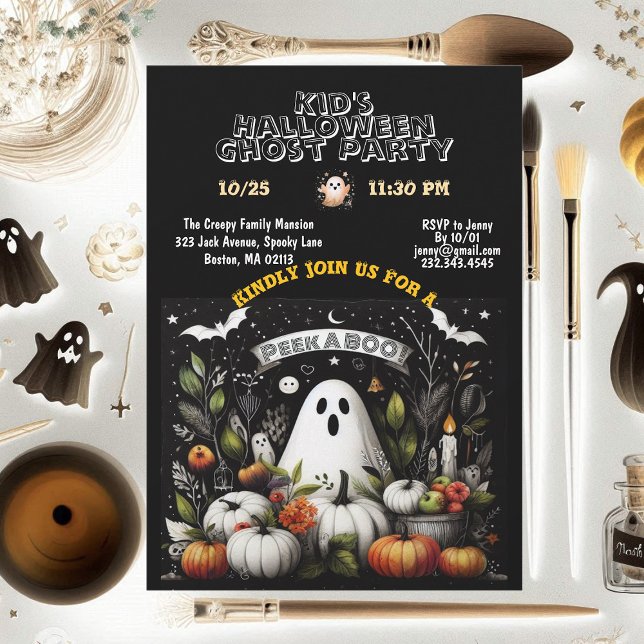 Invitation Jetez un oeil à un livre Enfants Halloween Fête Fa (Peek A BOO Kids Halloween Ghost Party Fall Pumpkin Invitation)