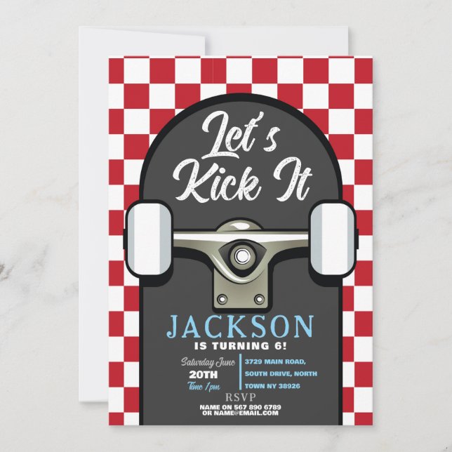Invitation Jetons-le sur skateboard Anniversaire Garçons Roug (Devant)