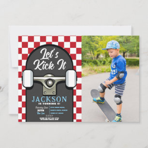 Invitation Jetons-le sur skateboard Birthday Boys Red Photo