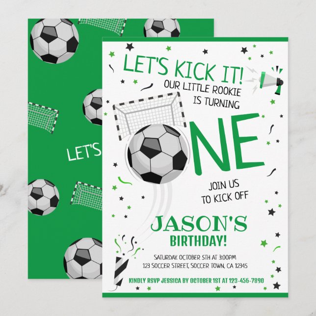 Invitation Jetons un coup de pied à Green Rookie Soccer 1er a (Devant / Derrière)