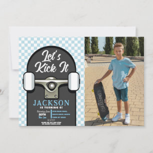 Invitation Jetons un coup sur le skateboard Birthday Boys Blu
