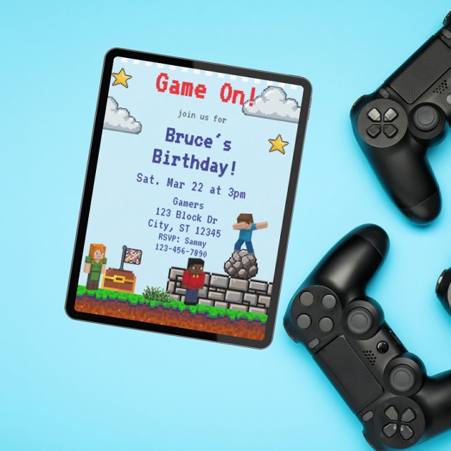 Invitation Jeu activé ! Jeu d'anniversaire Pixel Block (Créateur téléchargé)