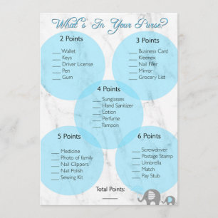 Invitation Jeu Baby shower "Qu'y a-t-il dans votre sac ?"