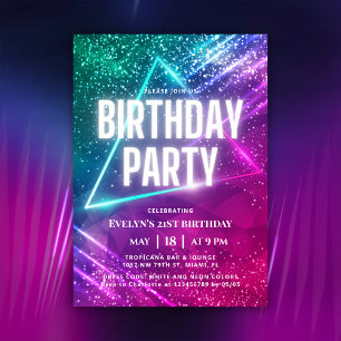 Invitation Jeu coloré Neon 21e fête d'anniversaire