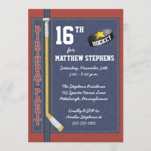 Invitation Jeu d'anniversaire de hockey Denim Bricks