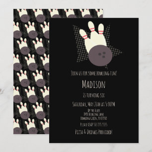 Invitation Jeu d'anniversaire de la Bowling Alley moderne noi